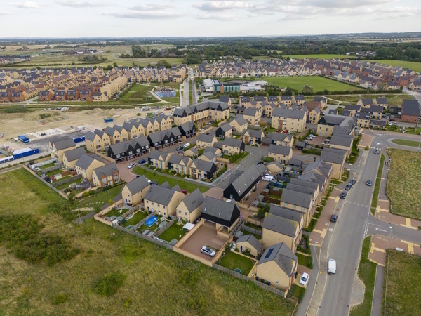 Aerial view of houses in Northstowe