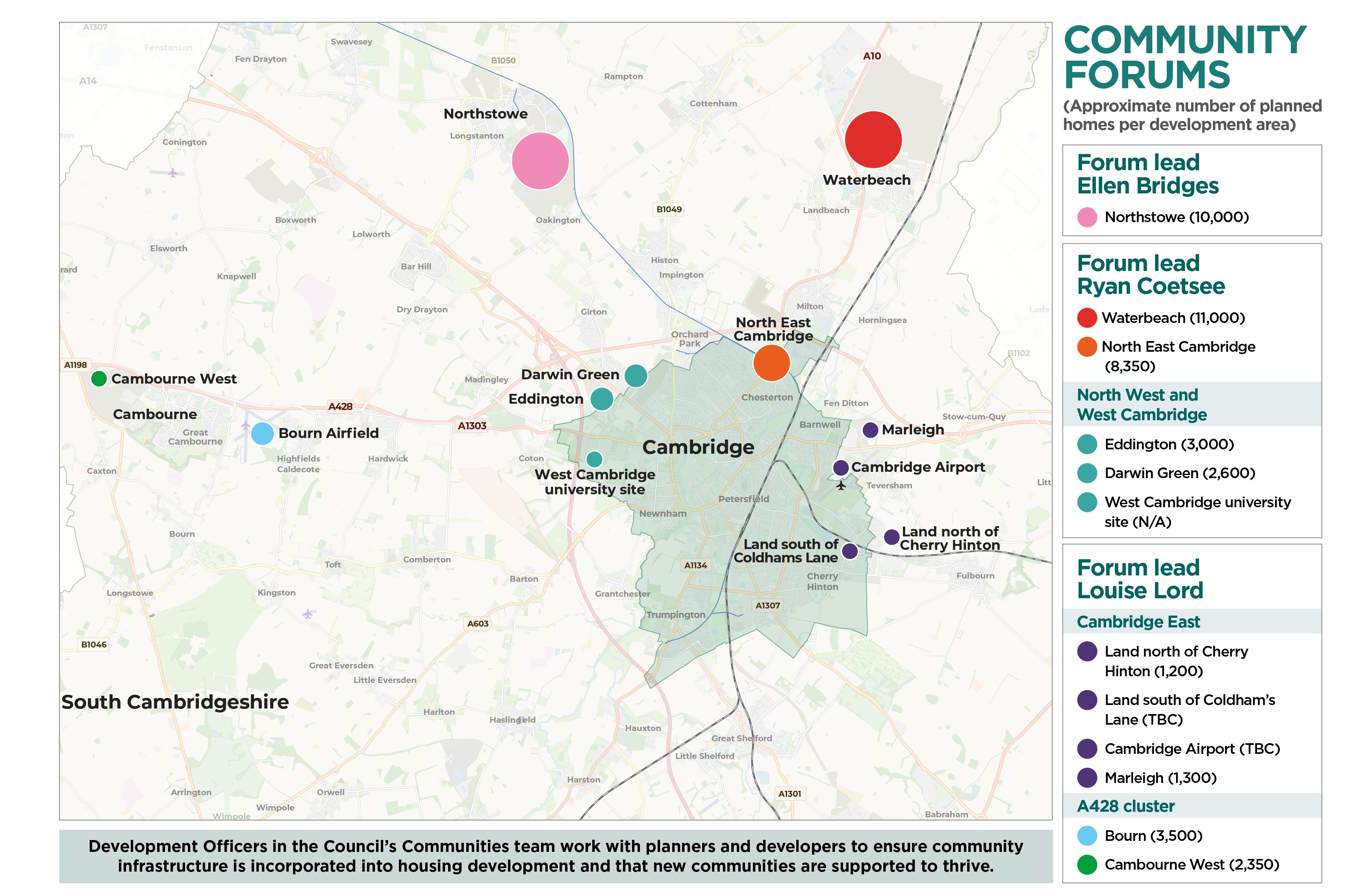 A map showing where the Council's Community Forums take place